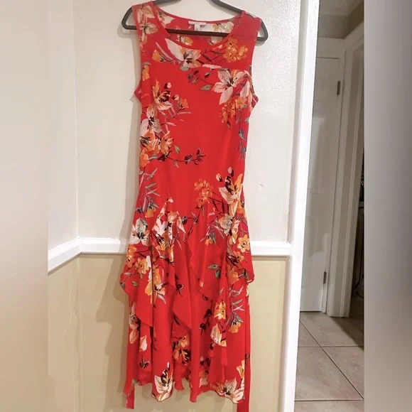 Floral Coral Sleeveless Dress - Picture 2 of 8